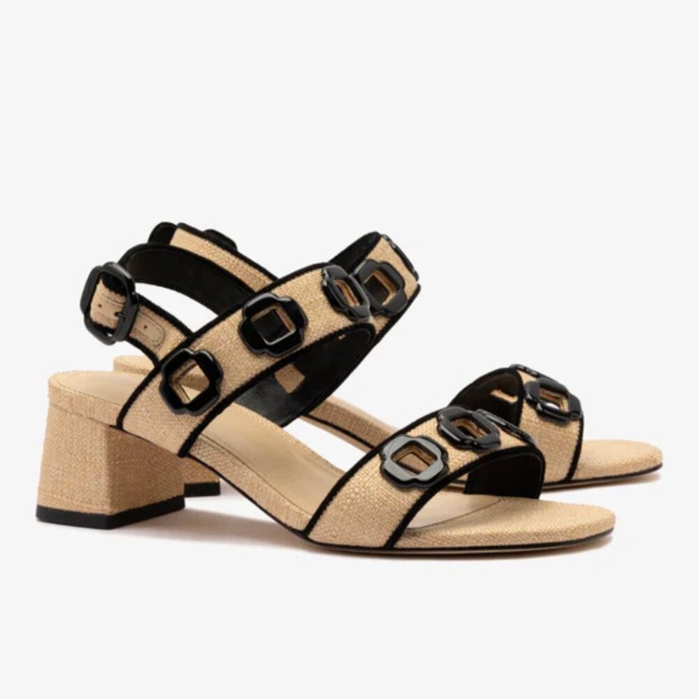 Larroudé Milan Sandal In Beige Raffia and Black Trimming - Picture 6 of 6